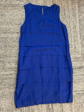 SEE SAW Sleeveless Royal Blue Layered Linen Shift Dress Size 10 Coastal Pockets